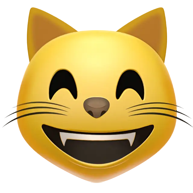 Vigyorgó macska arca mosolygó szemmel