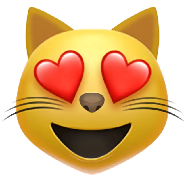 Cara de gato sorridente com olhos em forma de coração