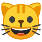 Uśmiechnięta kot twarz z otwartym usta